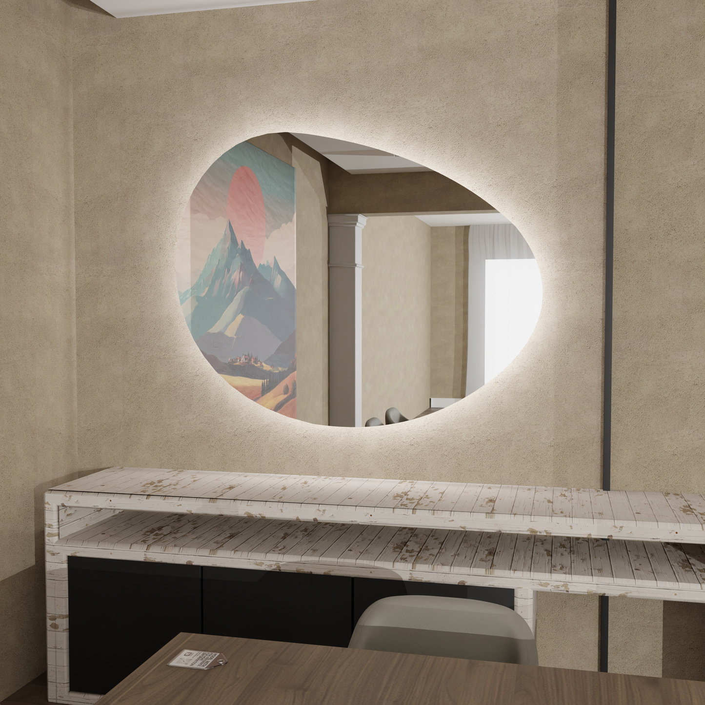 Modern LED Aydınlatmalı Duvar Aynası – Banyo, Yatak Odası ve Antre Dekorasyonu için Şık Tasarım