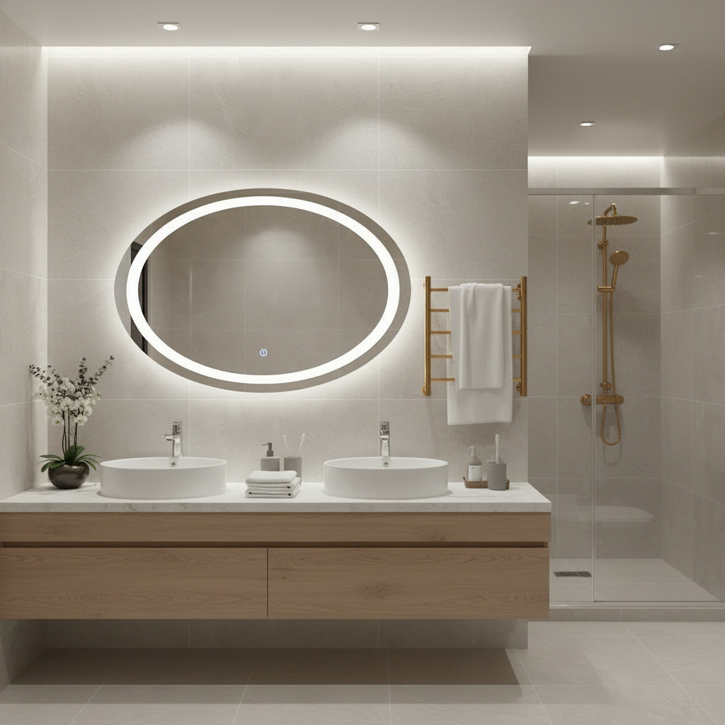 LED Işıklı Oval Ayna – Şık ve Minimalist Banyo Dekorasyon Aynası