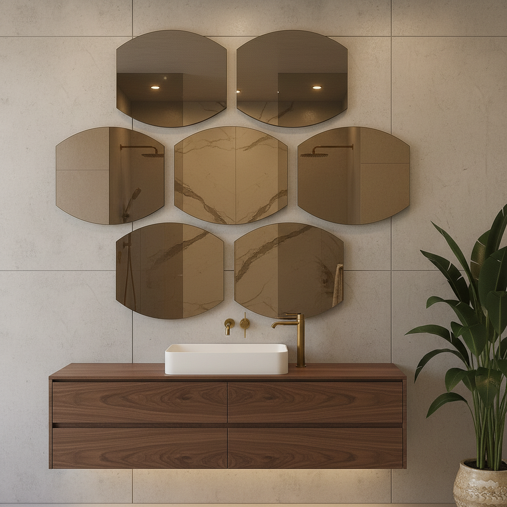 Modern Dekoratif Geometrik Duvar Aynası – Tasarım Salon & Antre Ayna Seti