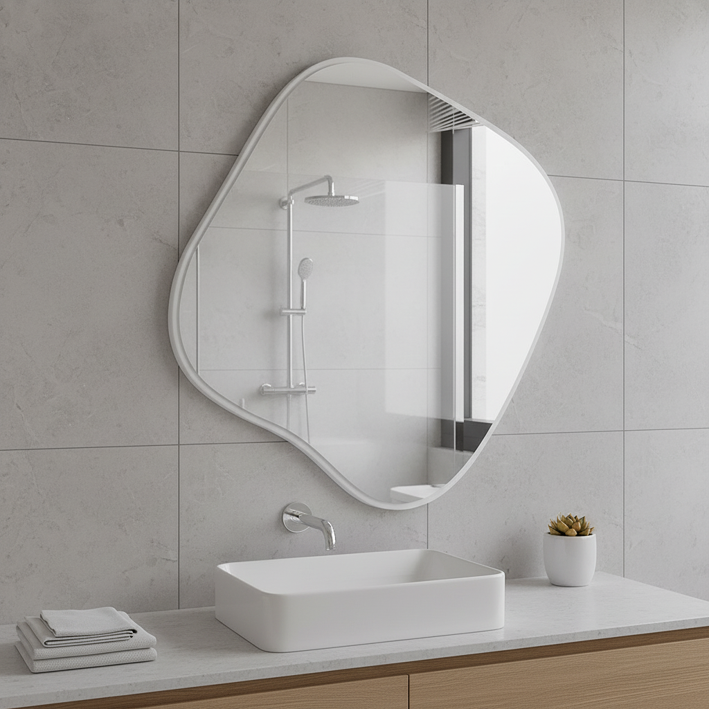 Modern Şekilli Duvar Aynası – Organik Form Dekoratif Ayna, Minimalist Çerçeveli Tasarım Ayna