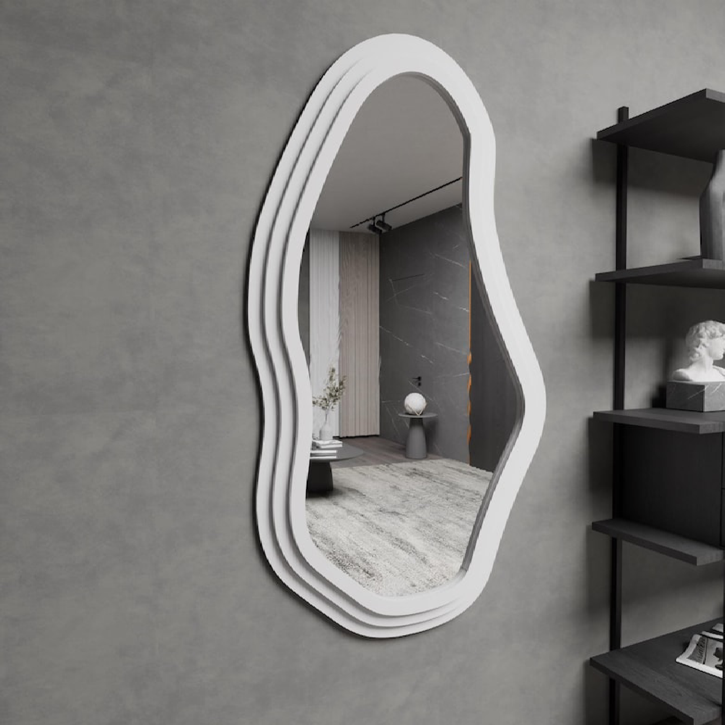 Modern Dalgalı Duvar Aynası MDF Çerçeve – İrregular Dekoratif Ayna, Salon Yatak Odası Hol Ayna