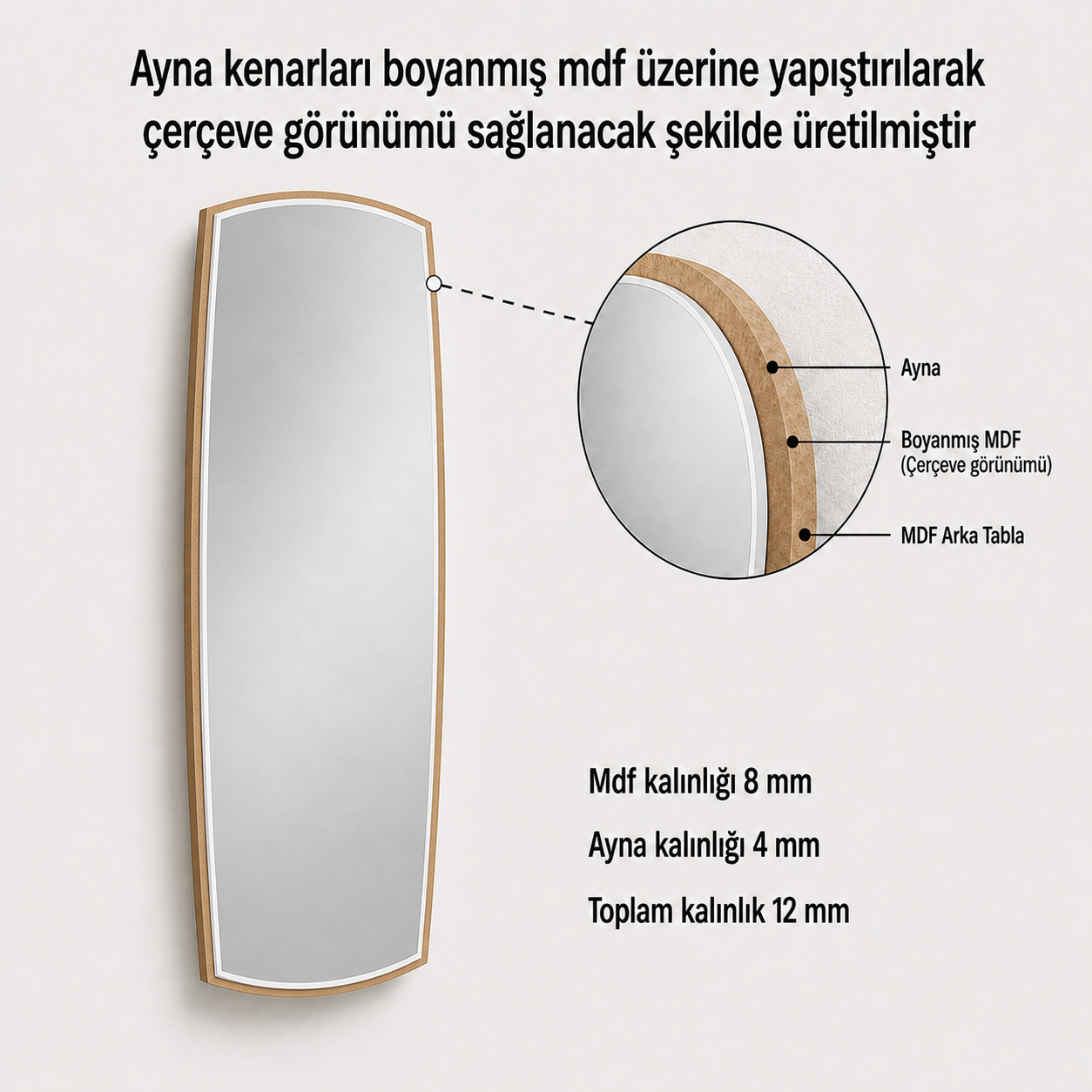 Modern Organik Form Banyo Aynası 40x120 cm – Asimetrik Minimalist Dekoratif Duvar Aynası