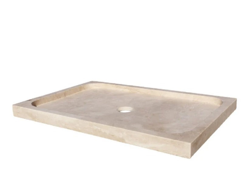 Troia Light Traverten Dikdörtgen – Doğal Taş Traverten Banyo Duş Tabanı (161×88×8 cm)