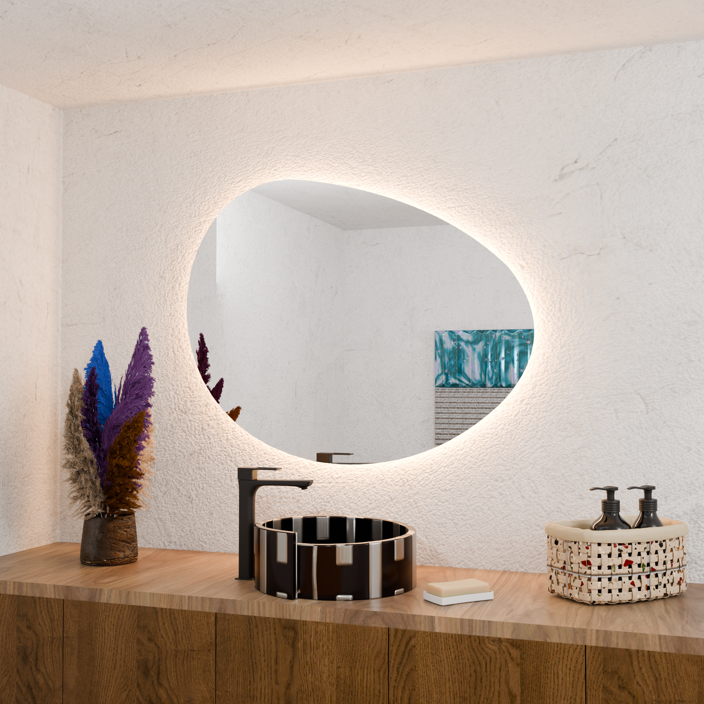 Modern LED Aydınlatmalı Duvar Aynası – Banyo, Yatak Odası ve Antre Dekorasyonu için Şık Tasarım