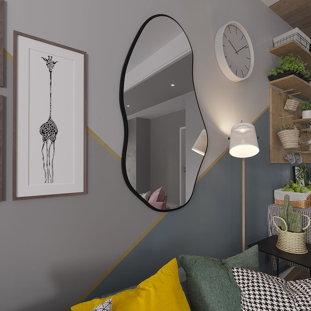 Modern Asimetrik Duvar Aynası – Organik Form Çerçeveli Dekoratif Banyo ve Salon Aynası