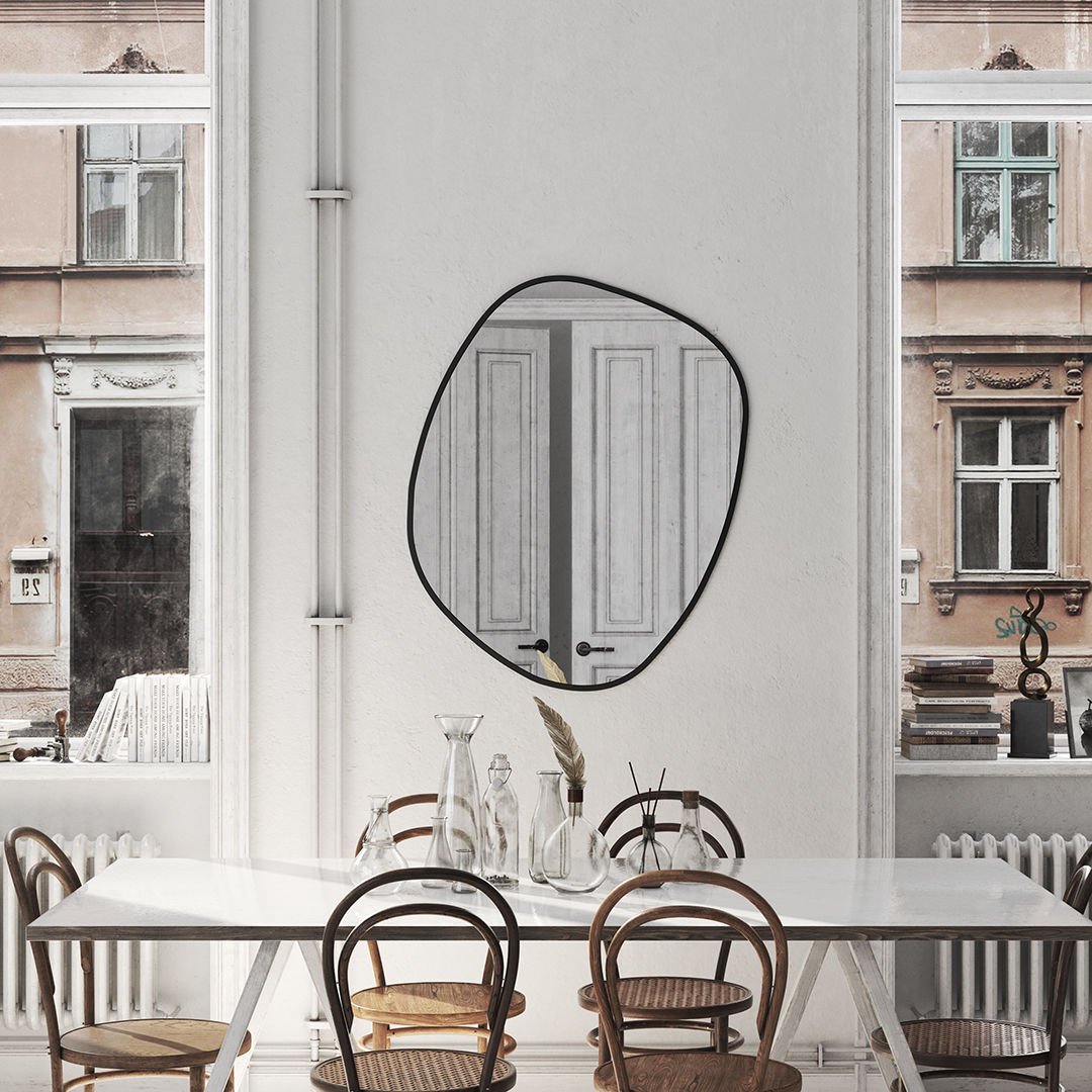 Modern Asimetrik Duvar Aynası – Organik Şekilli Çerçeveli Banyo ve Salon Dekoratif Ayna