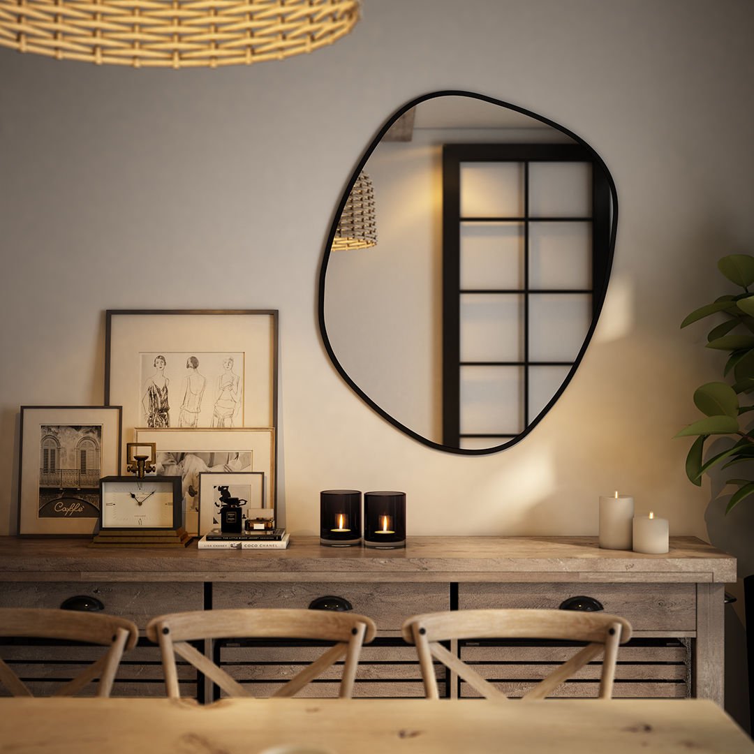 Modern Asimetrik Duvar Aynası – Organik Şekilli Çerçeveli Banyo ve Salon Dekoratif Ayna
