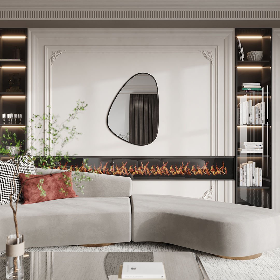 Modern Organik Şekilli Çerçeveli Düzensiz Banyo Aynası – Dekoratif Asimetrik Duvar Aynası