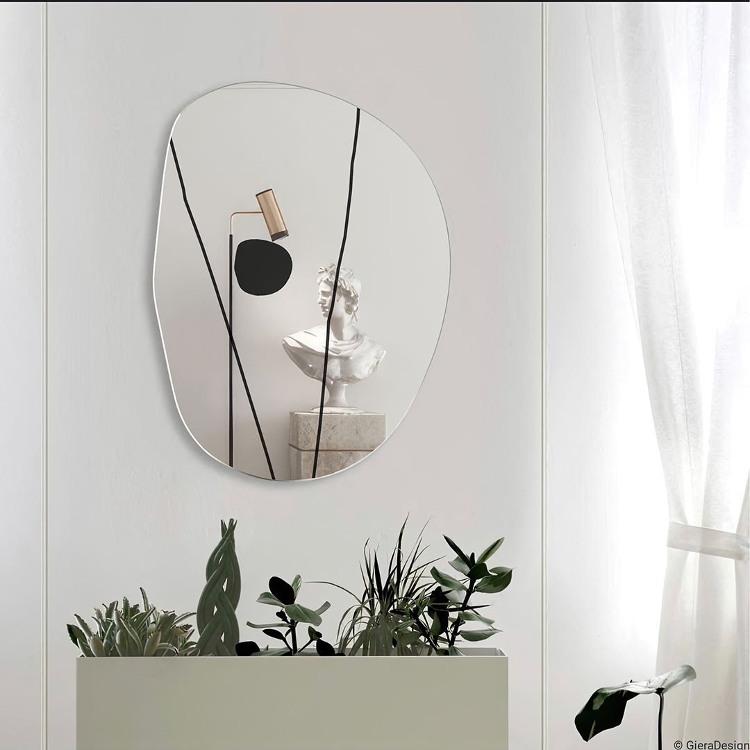 Modern Organik Form Dekoratif Duvar Aynası – Tasarım Asimetrik Banyo Aynası, Şık Minimalist Ayna Modeli