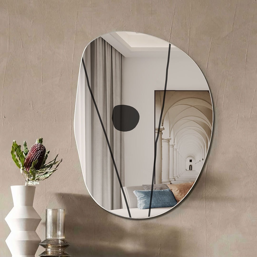 Modern Organik Form Dekoratif Duvar Aynası – Tasarım Asimetrik Banyo Aynası, Şık Minimalist Ayna Modeli