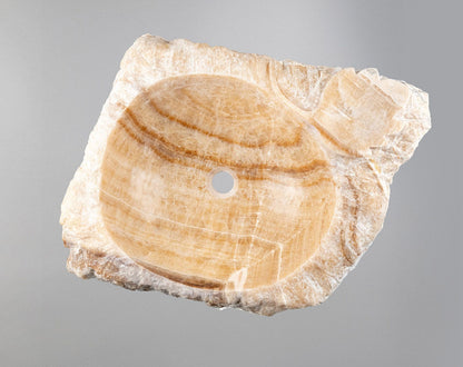 Honey Onyx Marble Lavabo – Doğal Honey Onyx Mermer Tezgâh Üstü Banyo Lavabosu (L 55 × W 45 × H 14 cm)