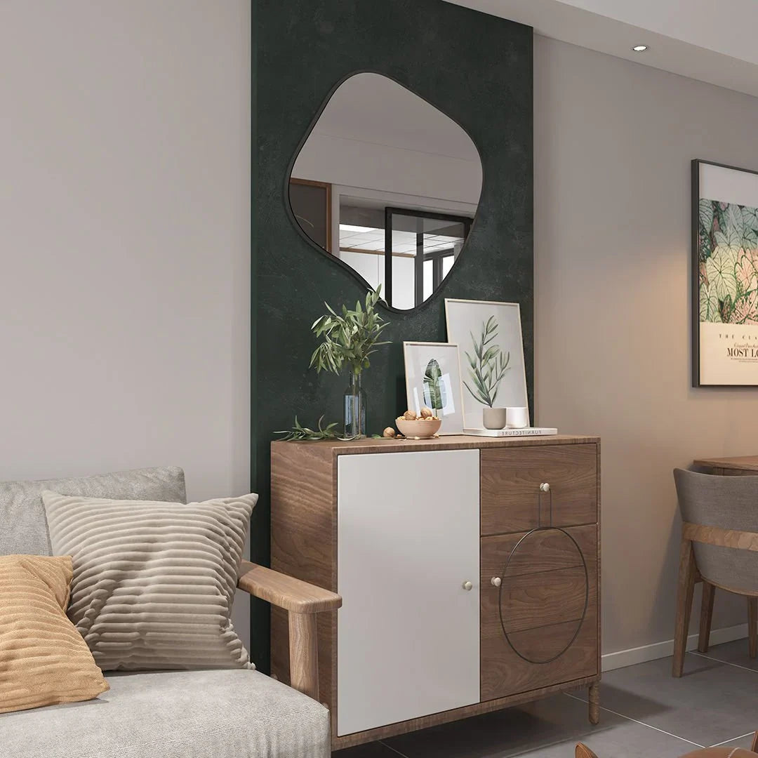 Modern Şekilli Duvar Aynası – Organik Form Dekoratif Ayna, Minimalist Çerçeveli Tasarım Ayna