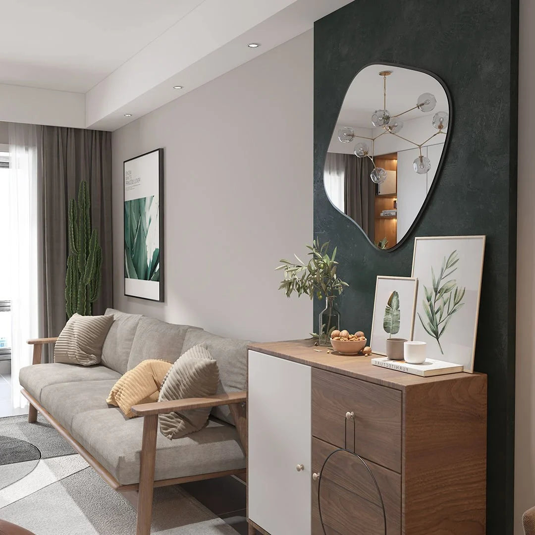 Modern Şekilli Duvar Aynası – Organik Form Dekoratif Ayna, Minimalist Çerçeveli Tasarım Ayna