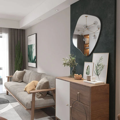 Modern Şekilli Duvar Aynası – Organik Form Dekoratif Ayna, Minimalist Çerçeveli Tasarım Ayna
