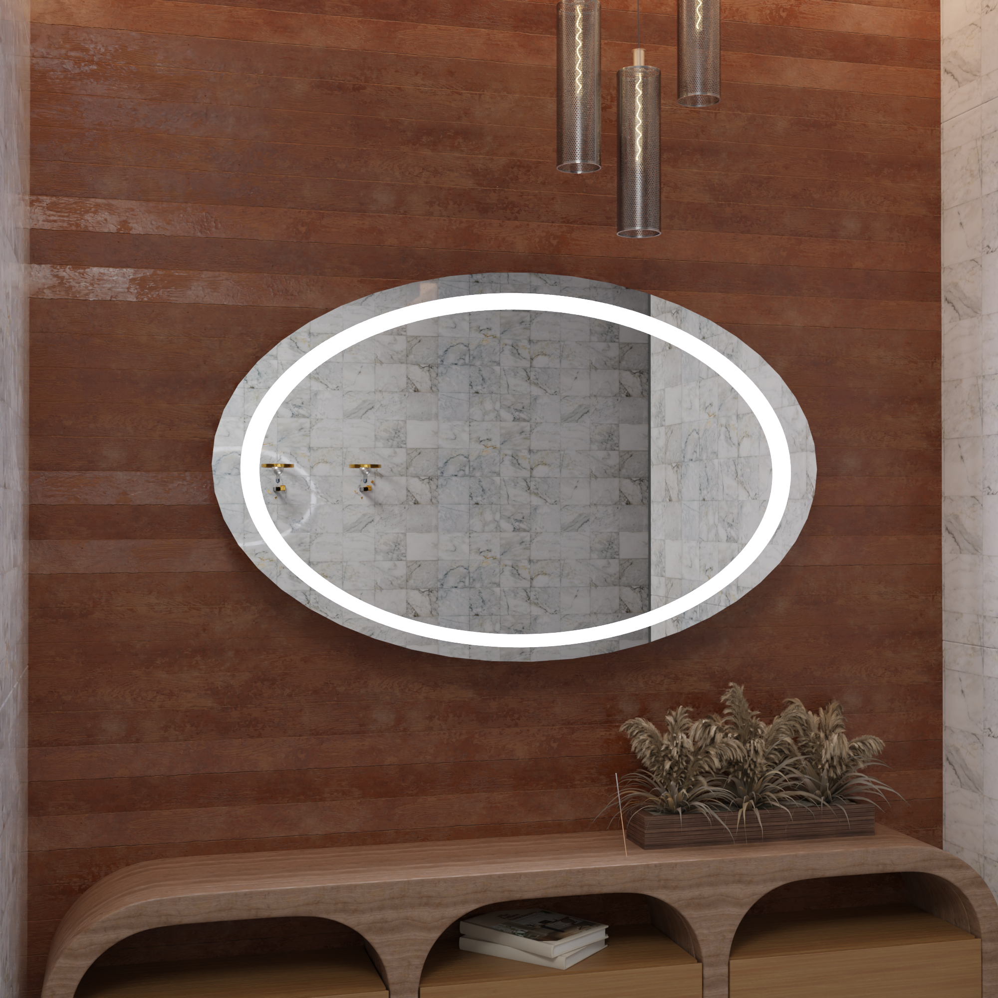 LED Işıklı Oval Ayna – Şık ve Minimalist Banyo Dekorasyon Aynası