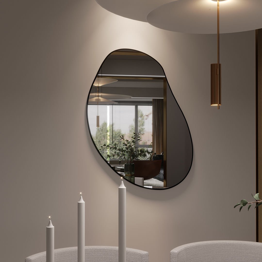 Modern Düzensiz Organik Form Duvar Aynası – Çerçeveli Dekoratif Banyo ve Salon Ayna Modeli