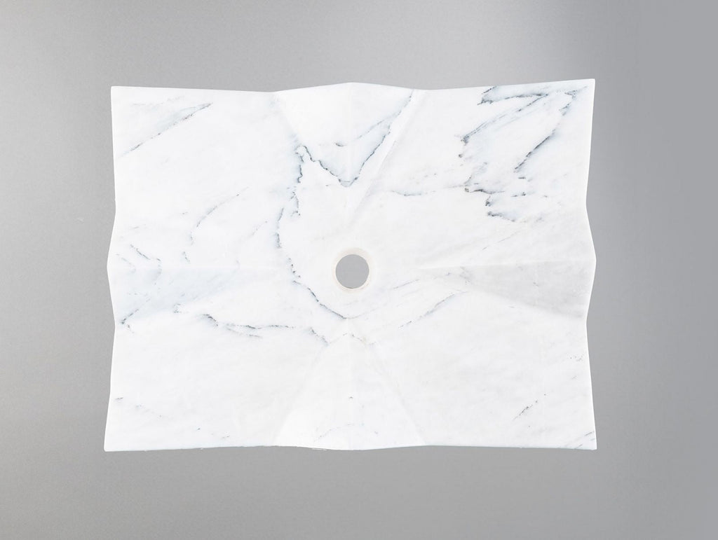 Modern Geometrik Tasarımlı Mermer Lavabo – El Yapımı Doğal Taş Tezgâh Üstü Banyo Lavabosu (L 55 × W 45 × H 14 cm)