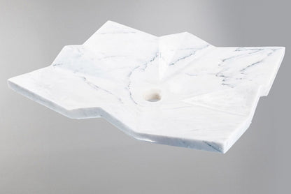 Modern Geometrik Tasarımlı Mermer Lavabo – El Yapımı Doğal Taş Tezgâh Üstü Banyo Lavabosu (L 55 × W 45 × H 14 cm)