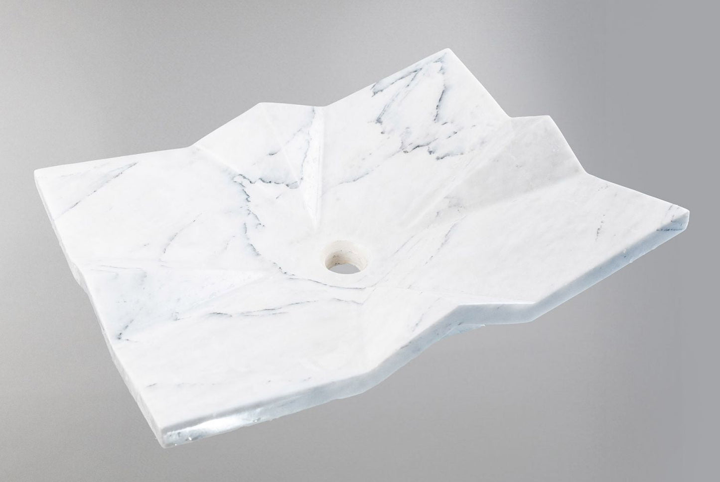 Modern Geometrik Tasarımlı Mermer Lavabo – El Yapımı Doğal Taş Tezgâh Üstü Banyo Lavabosu (L 55 × W 45 × H 14 cm)