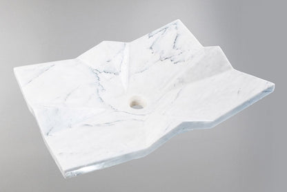 Modern Geometrik Tasarımlı Mermer Lavabo – El Yapımı Doğal Taş Tezgâh Üstü Banyo Lavabosu (L 55 × W 45 × H 14 cm)