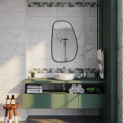 Modern Organik Form Banyo Aynası – Çerçeveli Asimetrik Duvar Aynası | Minimalist Şık Dekor Ayna