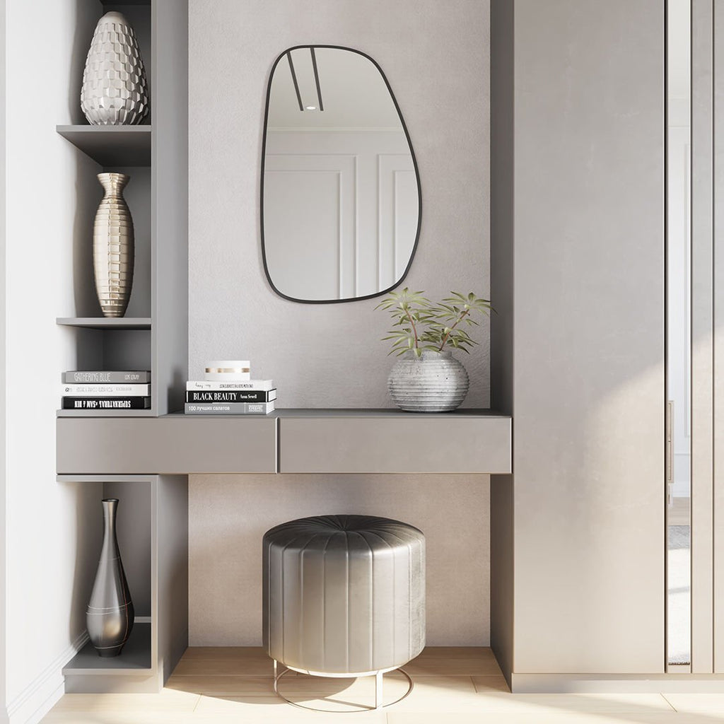 Modern Organik Form Banyo Aynası – Çerçeveli Asimetrik Duvar Aynası | Minimalist Şık Dekor Ayna