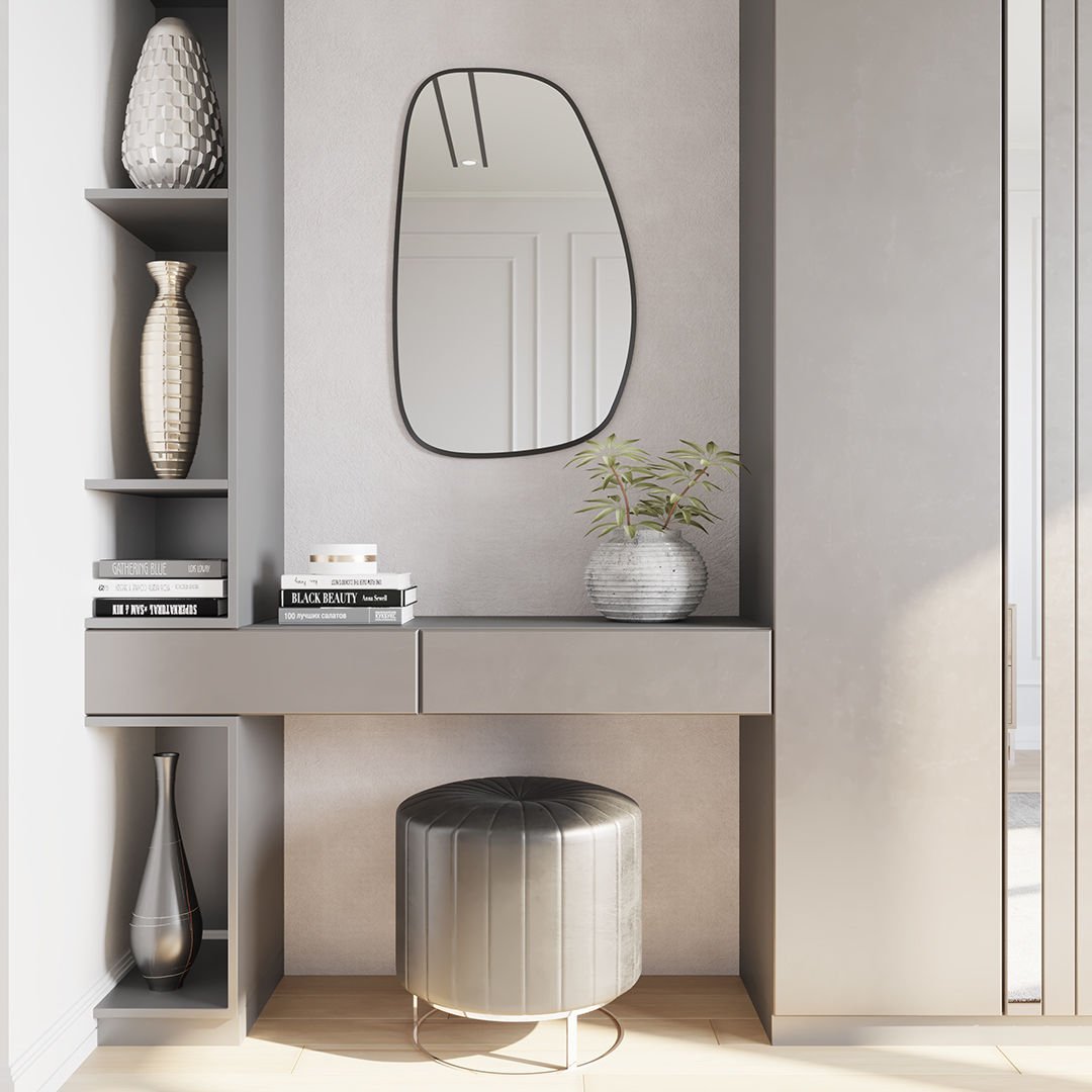 Modern Organik Form Banyo Aynası – Çerçeveli Asimetrik Duvar Aynası | Minimalist Şık Dekor Ayna