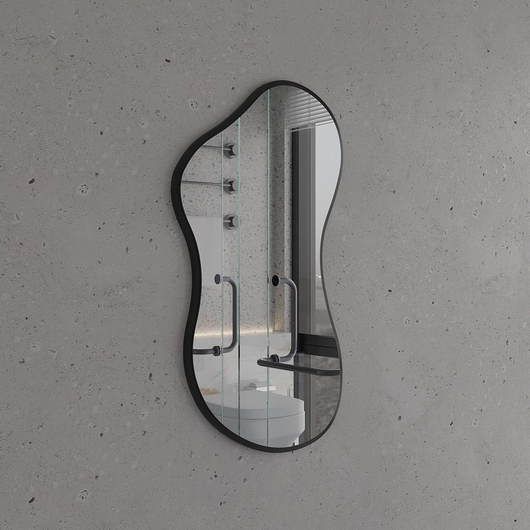 Modern Organik Şekilli Dekoratif Banyo Aynası – Çerçeveli Düzensiz Tasarım Ayna | Minimalist & Japandi Duvar Aynası