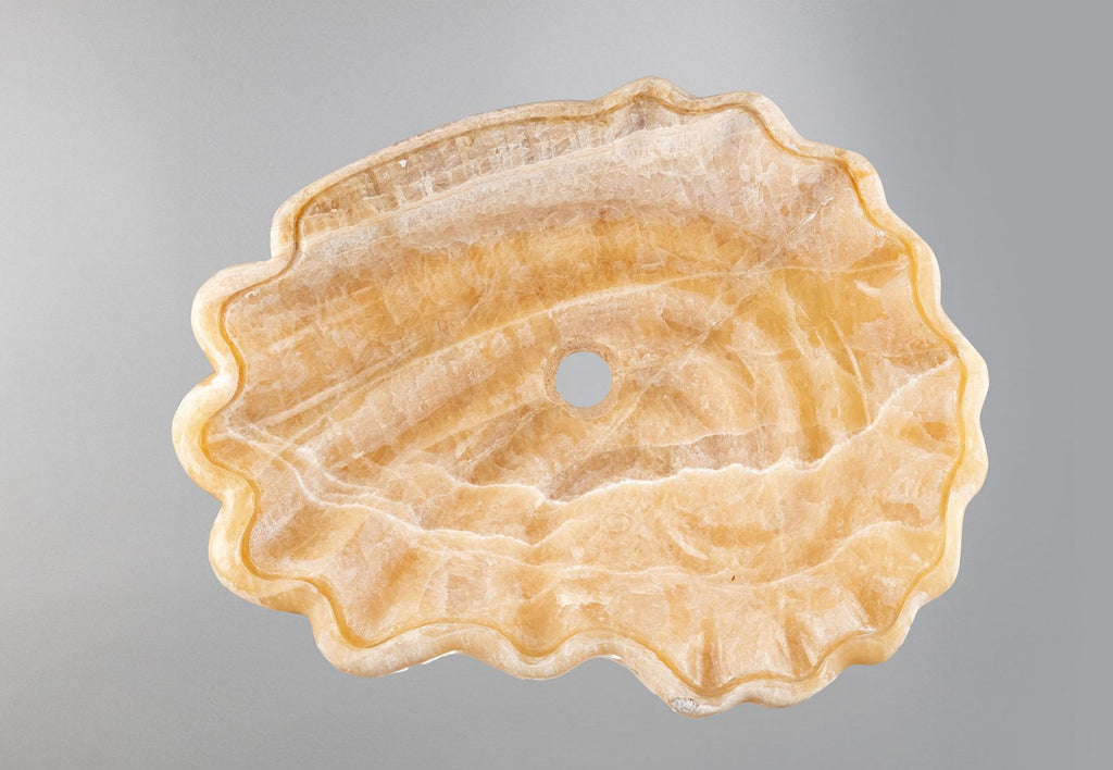 Lüks Mermer Tezgâh Üstü Lavabo – El Oyma Doğal Taş Banyo Lavabosu, Amber Oniks Küvet Lavabo