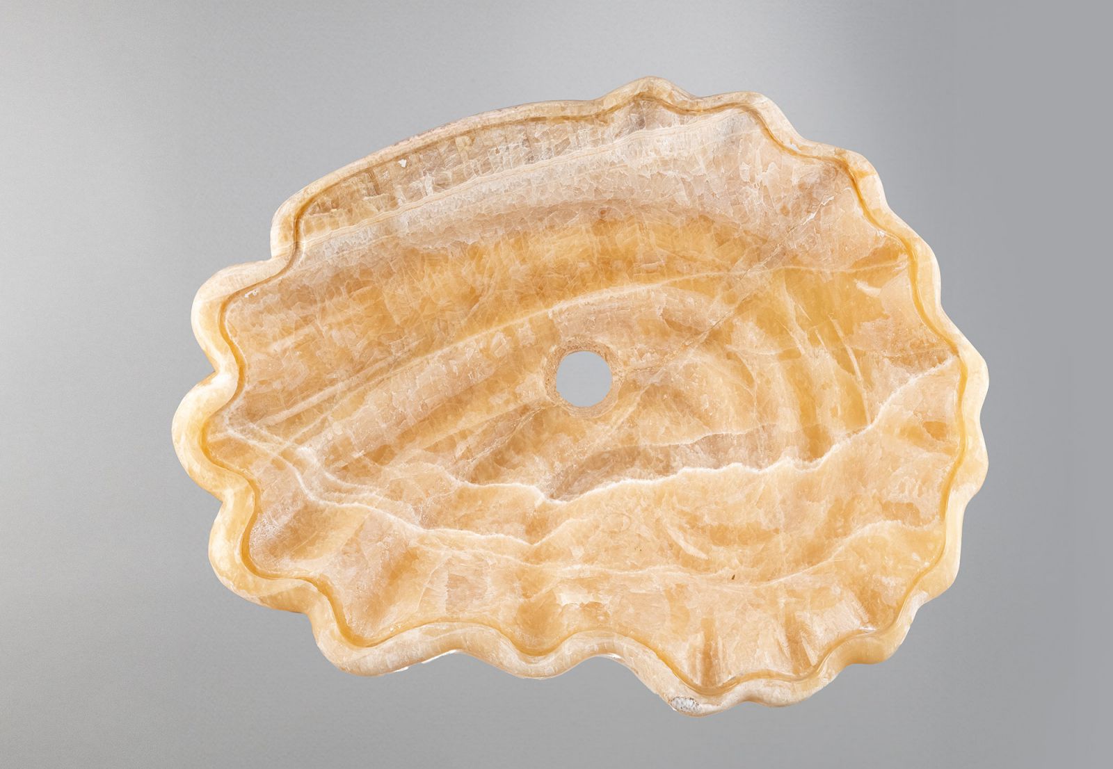 Lüks Mermer Tezgâh Üstü Lavabo – El Oyma Doğal Taş Banyo Lavabosu, Amber Oniks Küvet Lavabo