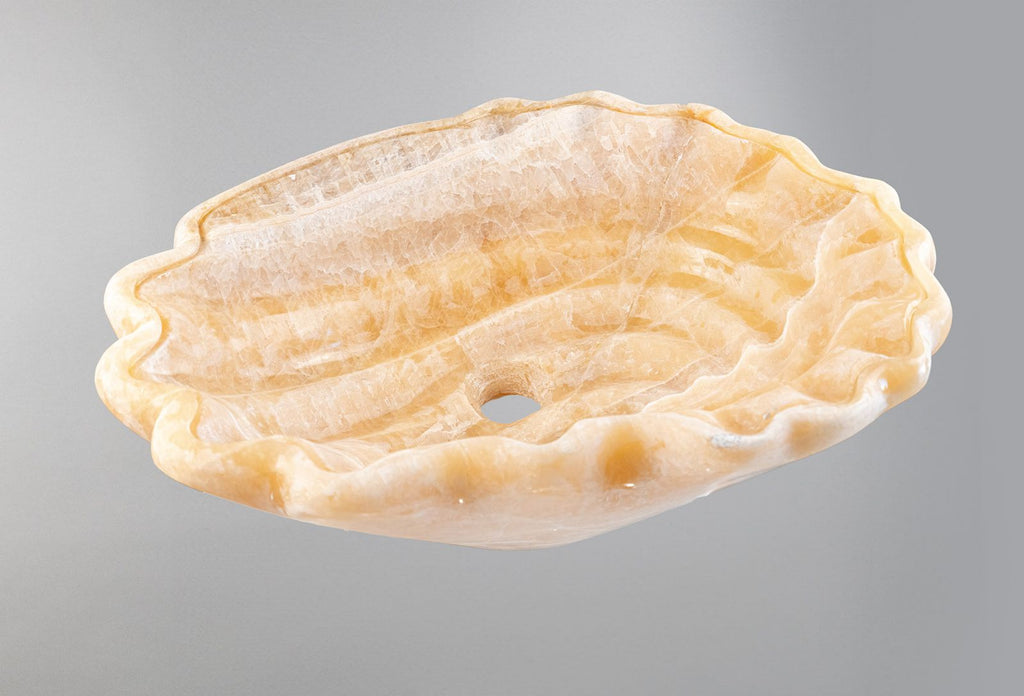 Lüks Mermer Tezgâh Üstü Lavabo – El Oyma Doğal Taş Banyo Lavabosu, Amber Oniks Küvet Lavabo