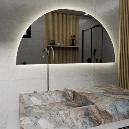 Yarım Daire LED Banyo Aynası – Modern Işıklı Ayna, Arkadan Aydınlatmalı Tasarım, Şık Banyo Dekoru