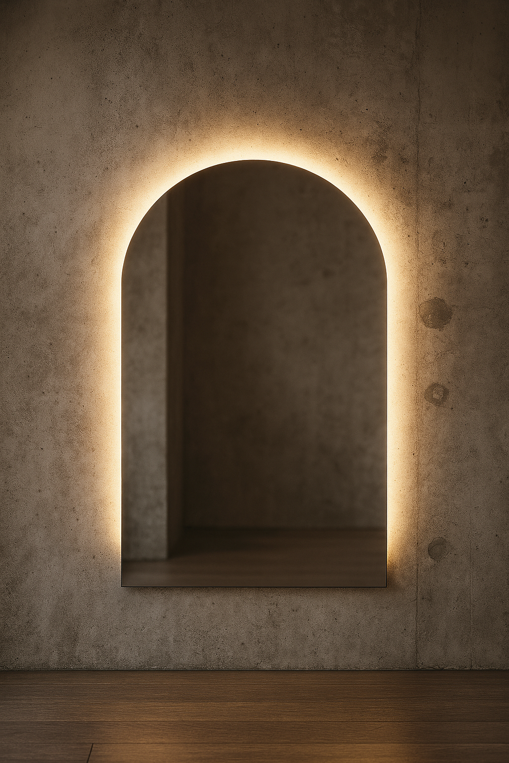 Modern LED Işıklı Kemer Banyo Aynası – Arkadan Aydınlatmalı Arch Ayna, Minimalist ve Şık Banyo Dekoru