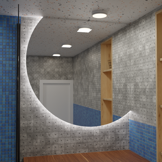 LED Aydınlatmalı Kavisli Ayna – Modern Dekoratif Banyo ve Duvar Aynası