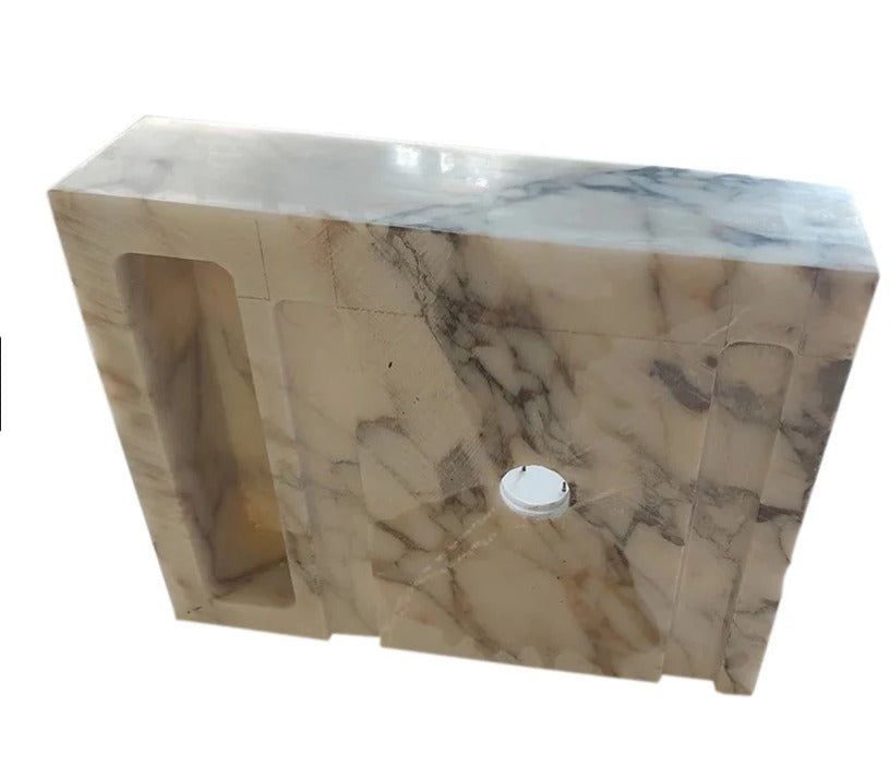 Calacatta Viola Mermer Duvara Monte Lavabo – Özel Üretim Lüks Banyo Lavabosu (36×46×13 cm)