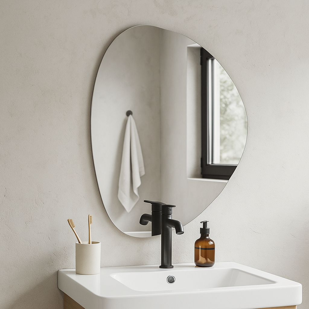Organik Form Duvar Aynası – Modern Asimetrik Tasarım Banyo Aynası, Dekoratif Büyük Ayna Modeli