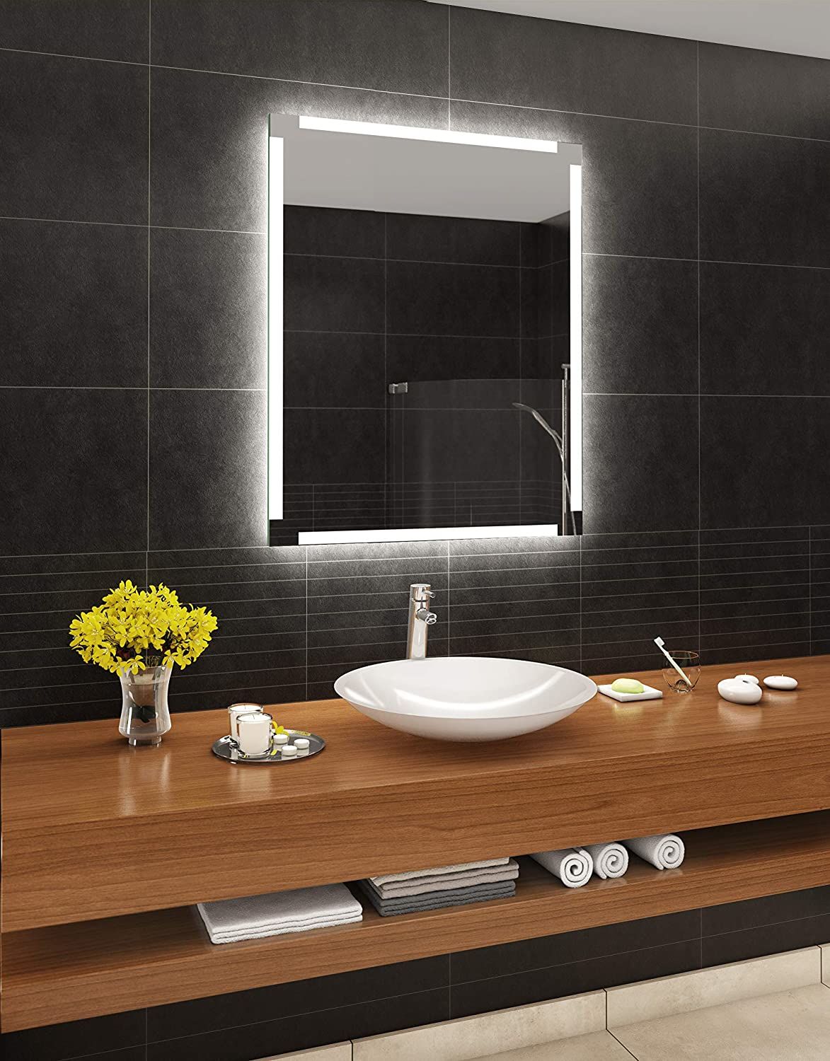Modern LED Banyo Aynası Dikdörtgen Işıklı Ayna – Minimalist Duvar Tipi Makyaj ve Lavabo Üstü Ayna