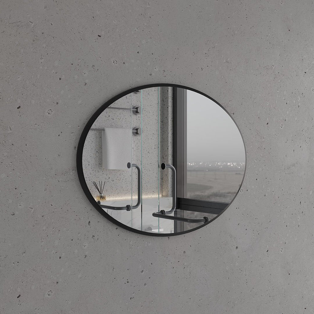 Modern Oval Banyo Aynası – Siyah Çerçeveli Dekoratif Duvar Aynası