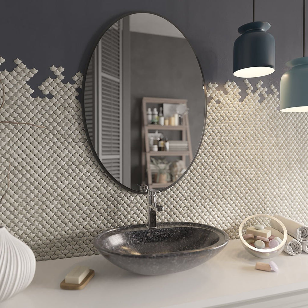 Modern Oval Banyo Aynası – Siyah Çerçeveli Dekoratif Duvar Aynası
