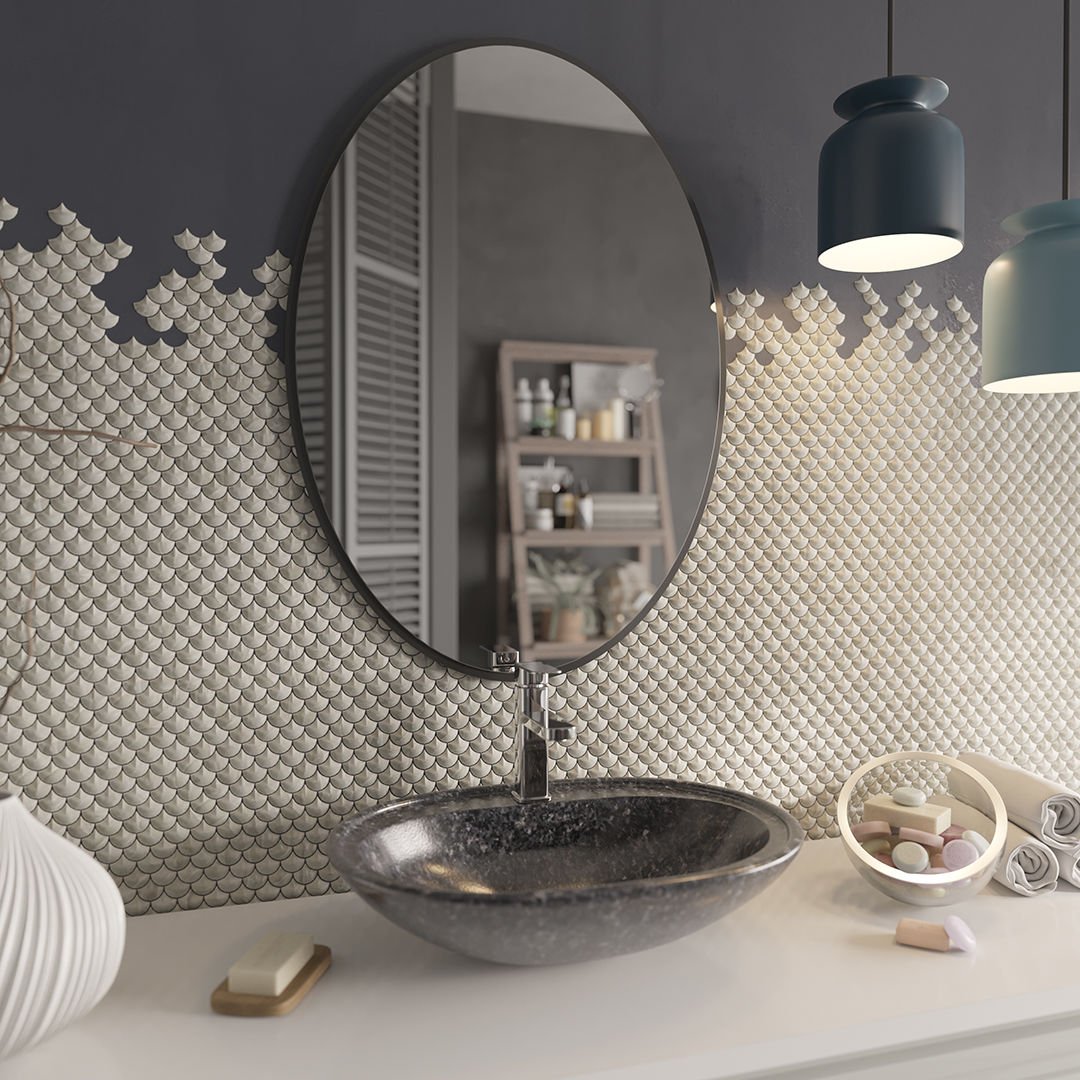 Modern Oval Banyo Aynası – Siyah Çerçeveli Dekoratif Duvar Aynası
