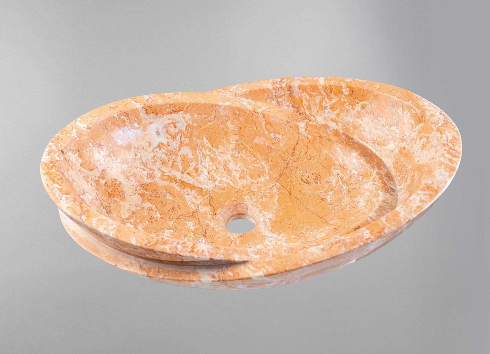 Rosso Verona Turuncu Mermer Lavabo – El Yapımı Doğal Taş Tezgâh Üstü Lavabo, Oval Lüks Mermer Banyo Lavabosu (40×55×14 cm)