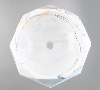 Beyaz Carrara Mermer Sekizgen Tasarım Lavabo – El Oyması Modern Mermer Banyo Lavabosu (42×42×14 cm)
