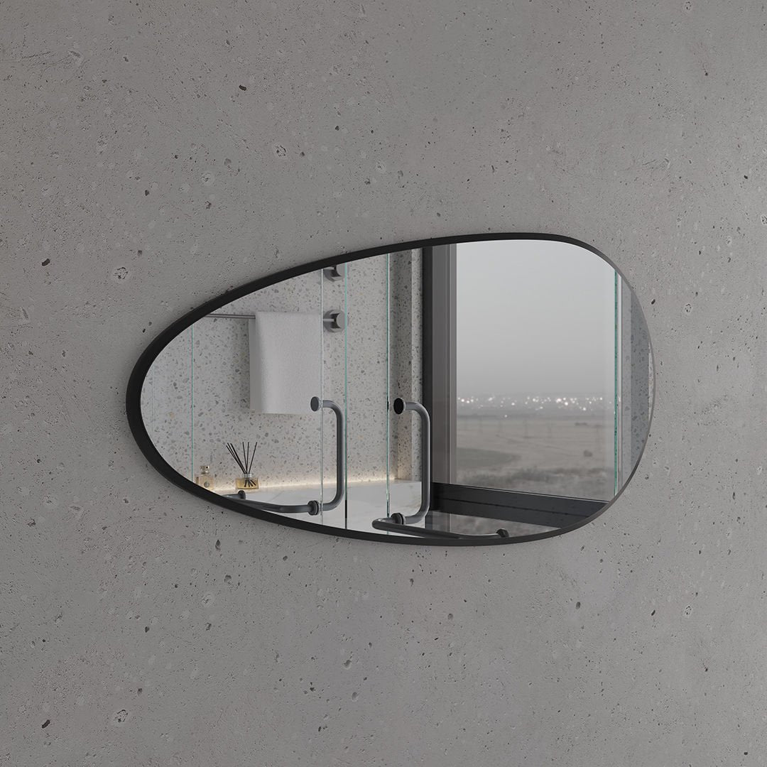 Modern Organik Şekilli Ayna – Çerçeveli Asimetrik Duvar Aynası Banyo ve Salon Dekorasyon