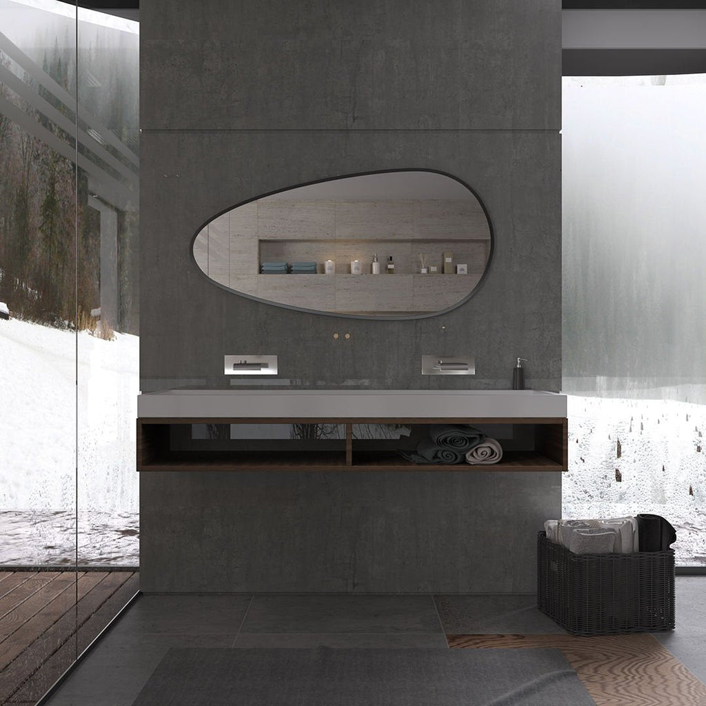 Modern Organik Şekilli Ayna – Çerçeveli Asimetrik Duvar Aynası Banyo ve Salon Dekorasyon