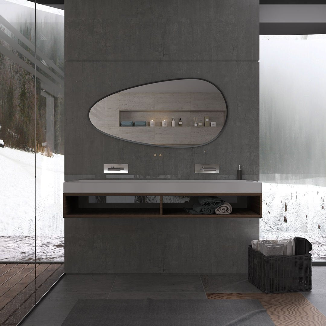 Modern Organik Şekilli Ayna – Çerçeveli Asimetrik Duvar Aynası Banyo ve Salon Dekorasyon