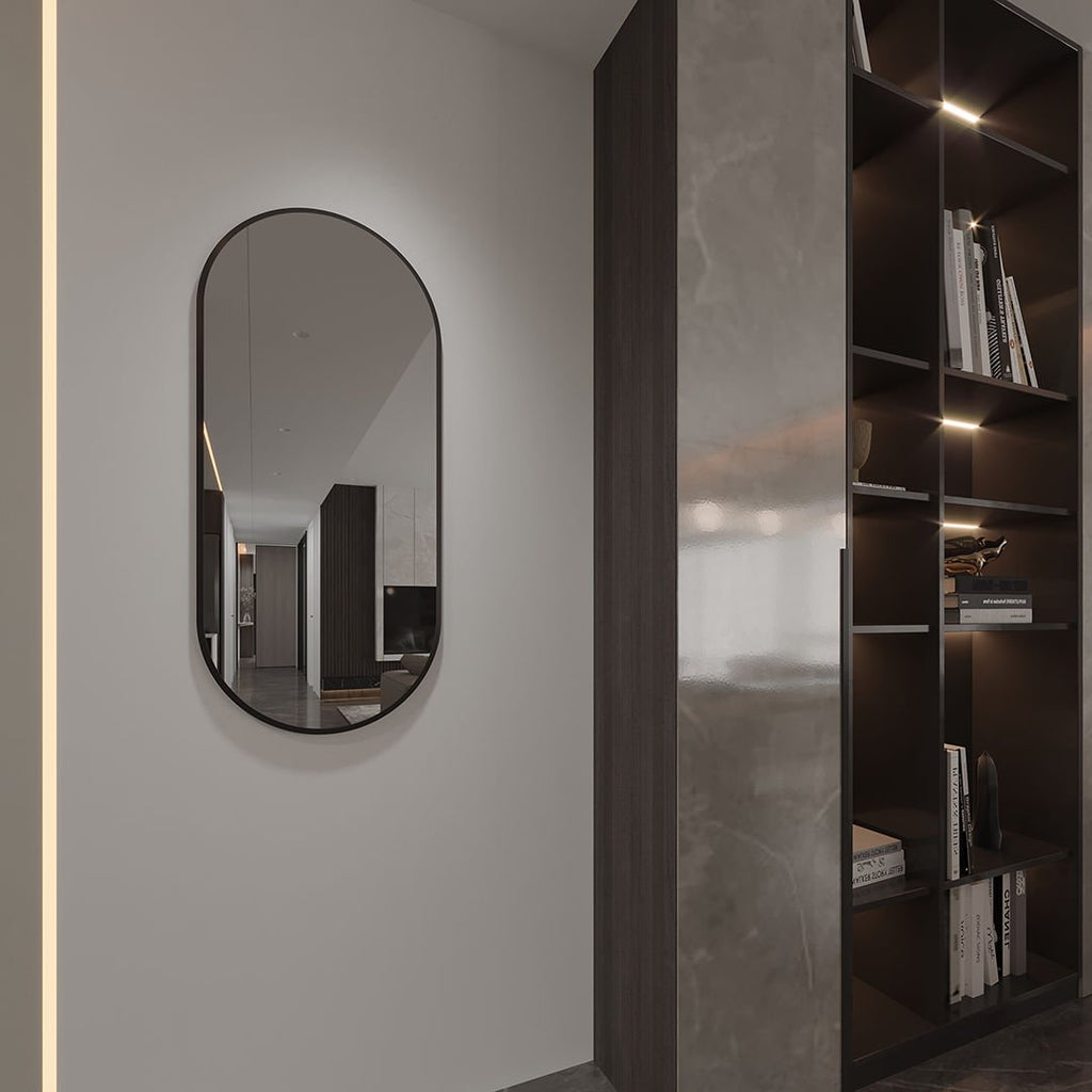 Modern Çerçeveli Oval Duvar Aynası – Dekoratif Banyo ve Salon Aynası Tasarımı