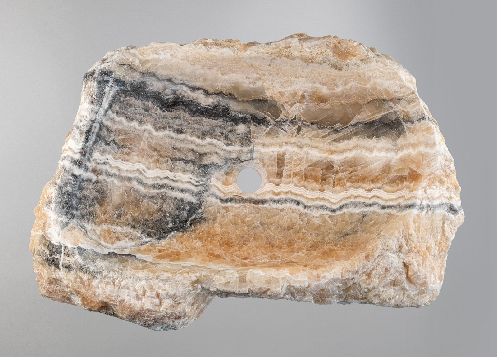 Doğal Oniks Kaya Formu Mermer Lavabo – El Oyma Tezgâh Üstü Doğaltaş Banyo Lavabosu (L 40 × W 55 × H 14 cm)