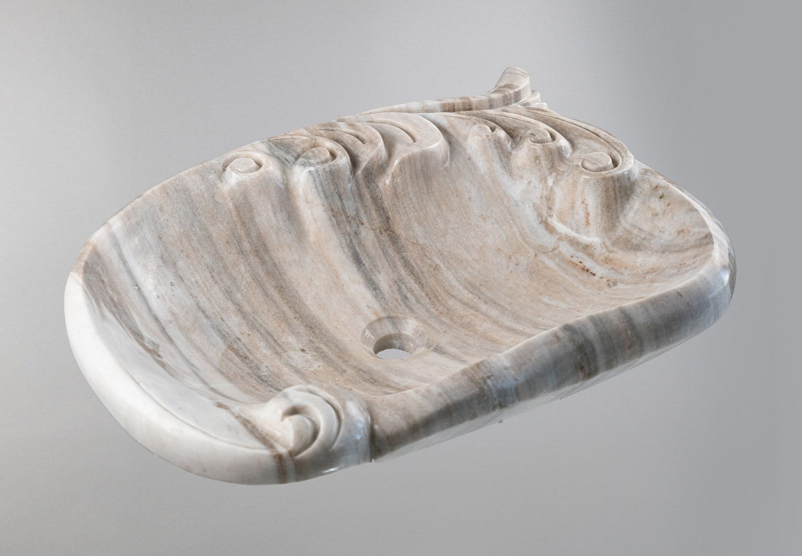 Silver Wave Marble Lavabo – Doğal Silver Wave Mermer Tezgâh Üstü Banyo Lavabosu (L 55 × W 55 × H 15 cm)