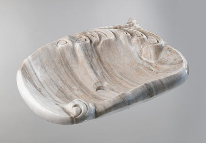 Silver Wave Marble Lavabo – Doğal Silver Wave Mermer Tezgâh Üstü Banyo Lavabosu (L 55 × W 55 × H 15 cm)