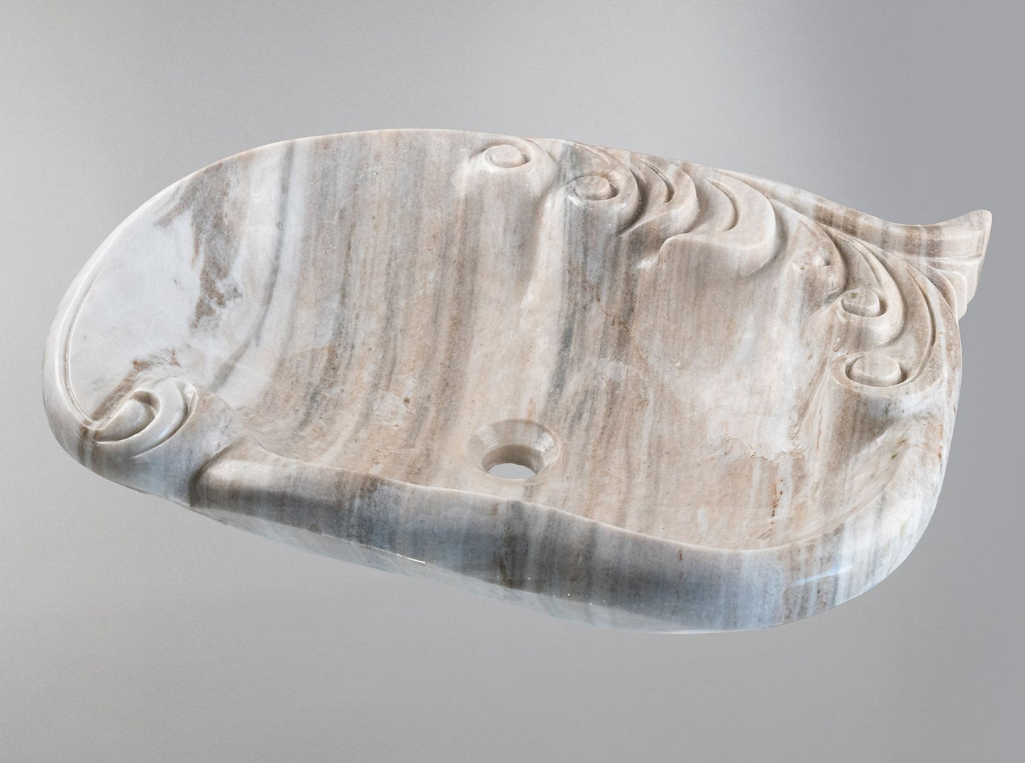 Silver Wave Marble Lavabo – Doğal Silver Wave Mermer Tezgâh Üstü Banyo Lavabosu (L 55 × W 55 × H 15 cm)